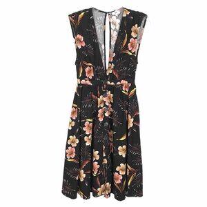 LPA Recolve Black Floral Plunge V-neck Dress EUC